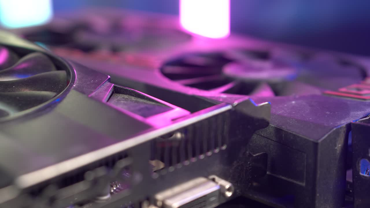 Used Graphic Cards. Crypto Mining and Gaming Desktop Computer Parts, Close Up