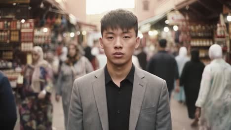 man in a city market