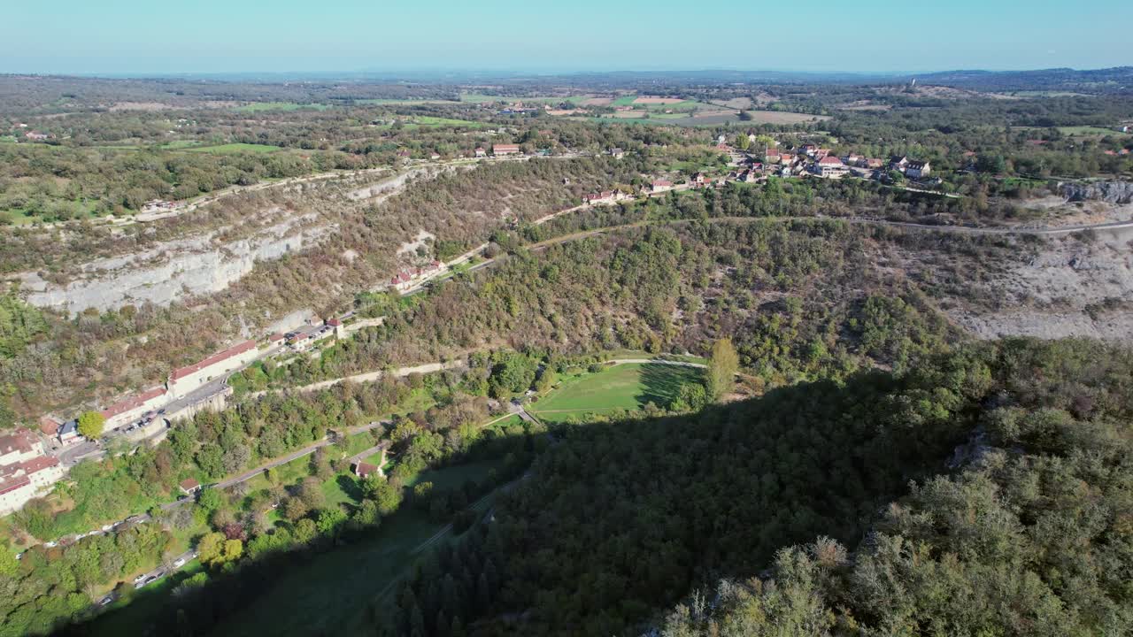 Rocamadour's historic pilgrimage site captured from above on a sunny day