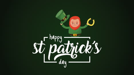 st patricks day animated card with elf character and lettering