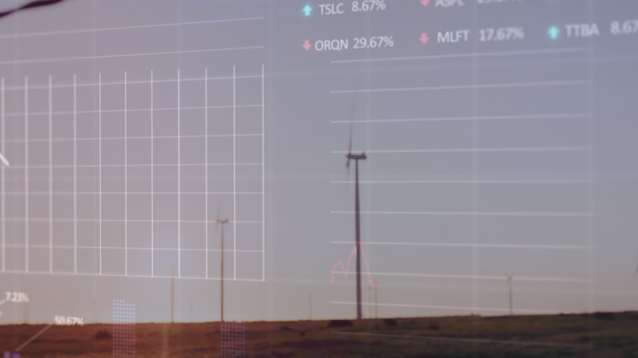 잔디에서 회전하는 풍차를 통해 통계, 증권 시장 데이터 처리의 애니메이션