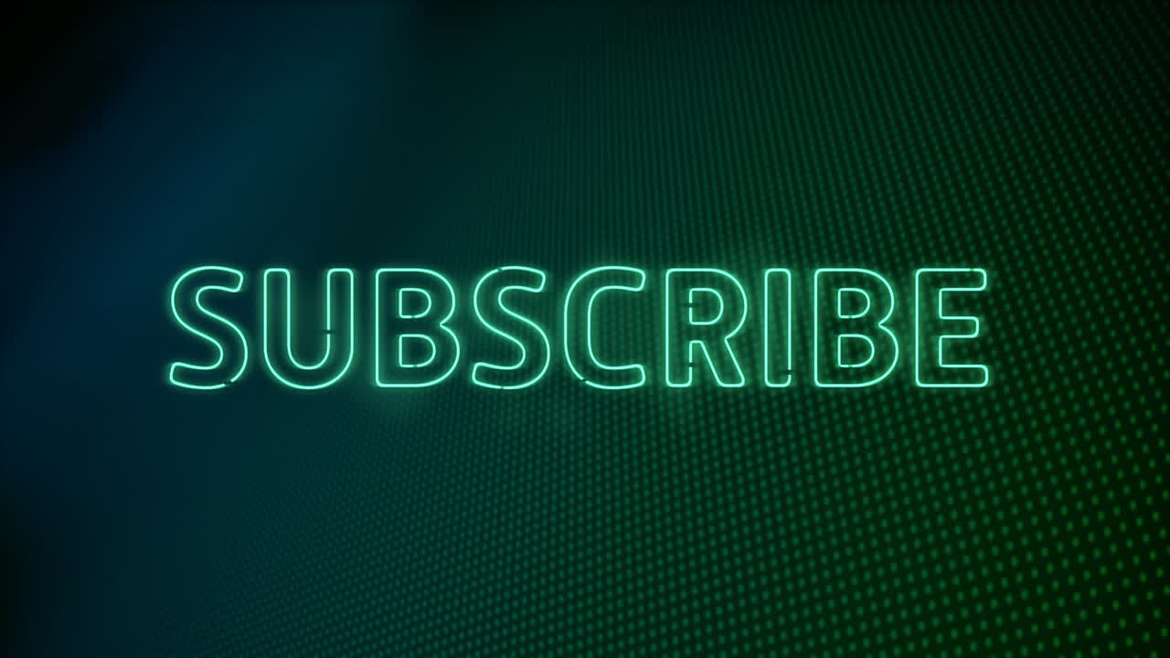 animación de estilo neón palabra verde suscribirse parpadeando sobre fondo verde oscuro
