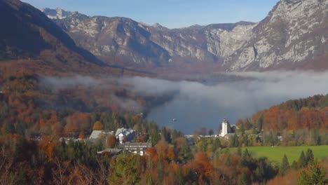 aerial view of bohinj lake in julian alps. popular touristic destination in slovenia