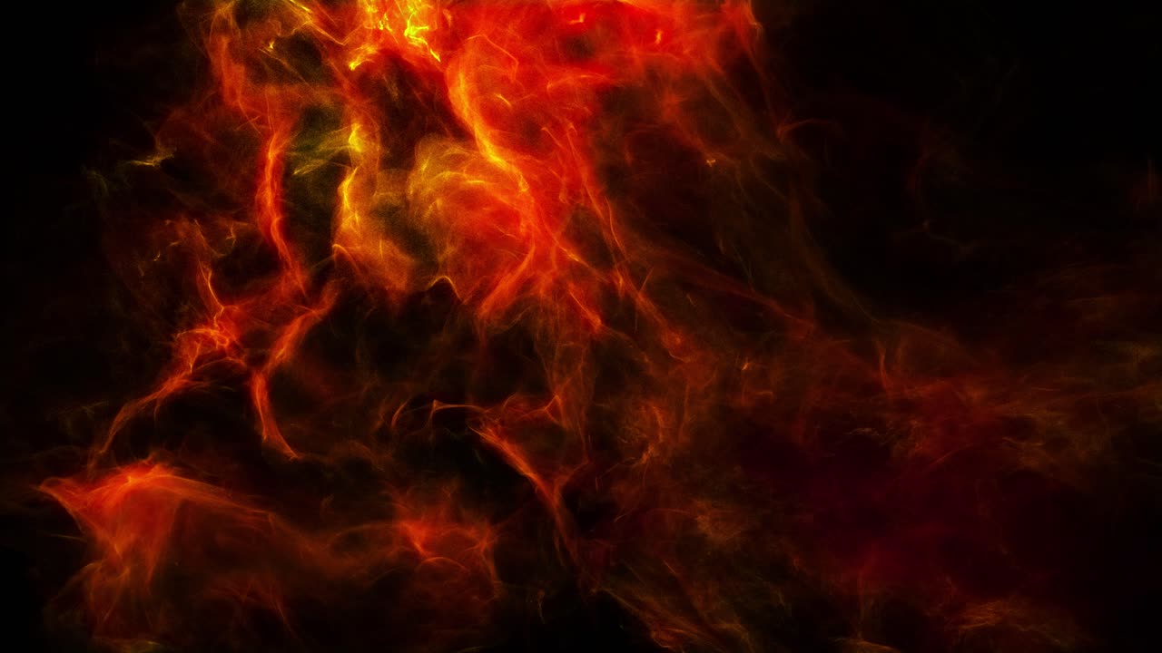 Red-orange cosmic dust clouds nebula 3d Animation with shining gas clusters and particle trails floating in outer deep interstellar Space Universe with black background