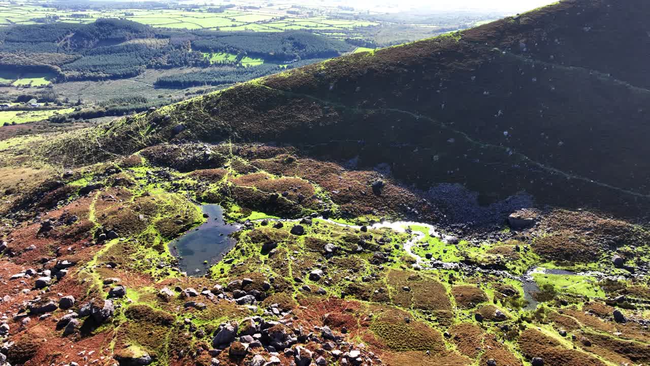 Irish Mountains Epic Locations drone flying over small lake streams and trails Comeragh Mountains Waterford