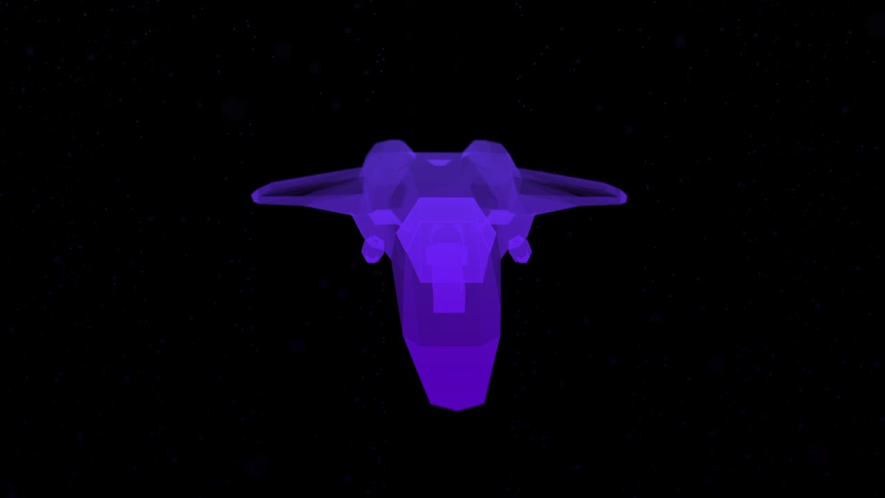 3d 우주선 세대의 다채로운 추상 애니메이션은 검은 바탕에 우주 공간에서 날고 있습니다.