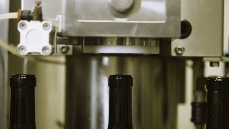 empty wine bottles along conveyor belt in wine bottling facility