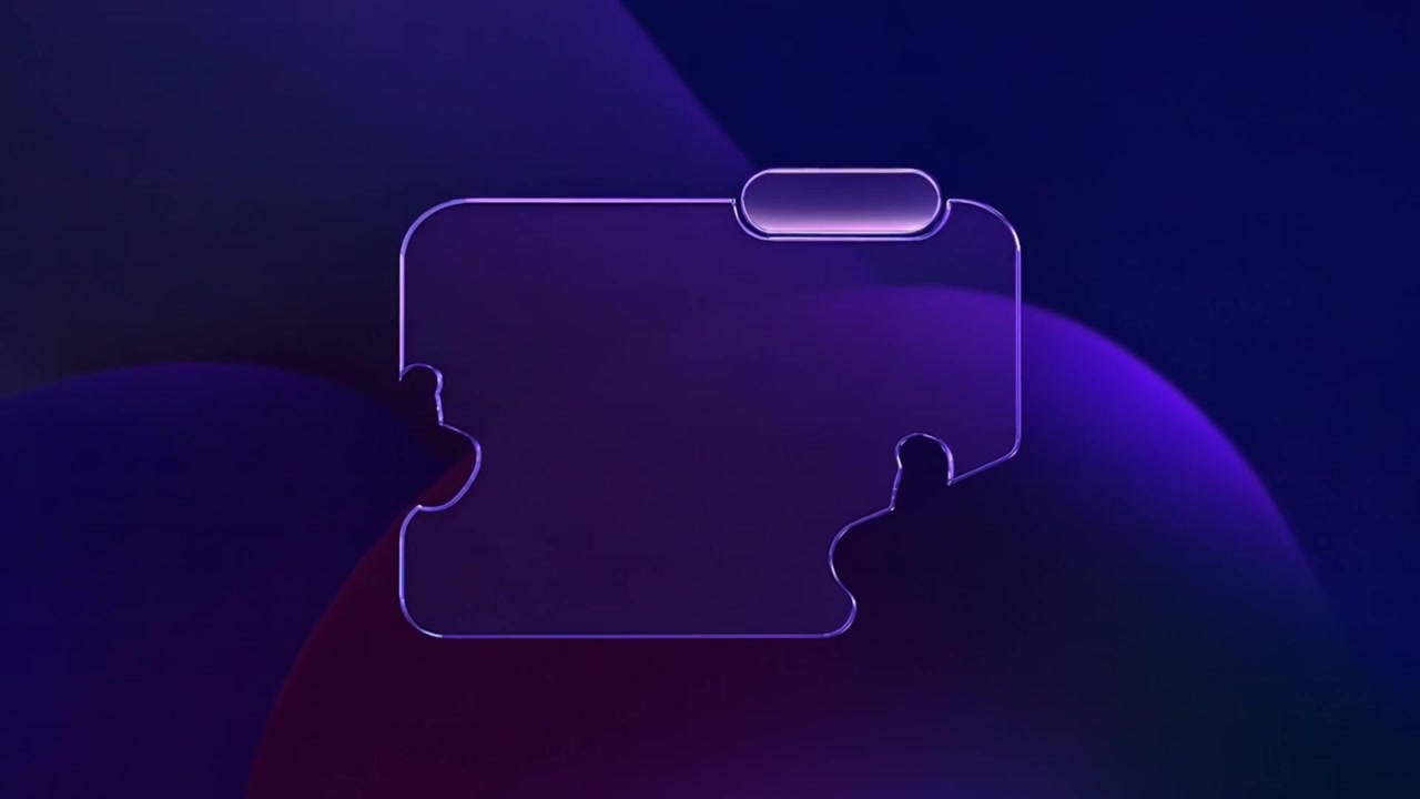 Transparent purple interface card banner animation with chrome thumbs up icons on futuristic glowing blue background
