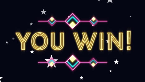 animation of you win text over stars on black background