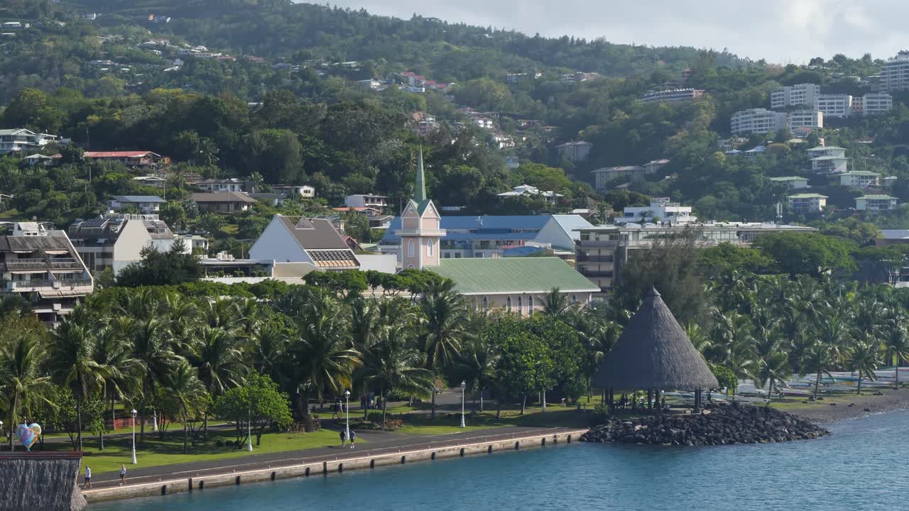 Protestant Church of Paofai close to the Nanuu Bay waterfront promenade in Papeete, Tahiti, French Polynesia.