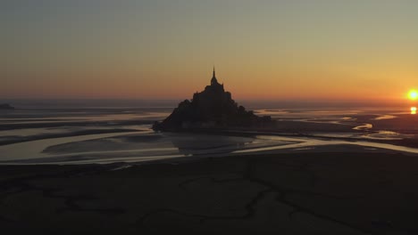 mont st michel at sunset in smooth stable dynamic parallax effect drone aerial shot