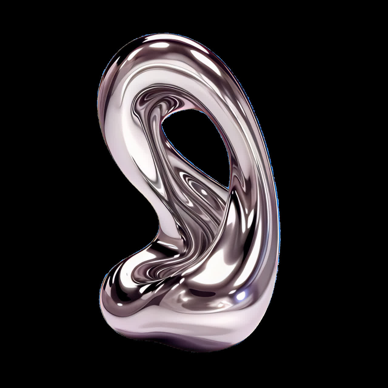 Abstract shiny metallic sculpture animation isolated asset, transparent 4K video, alpha channel
