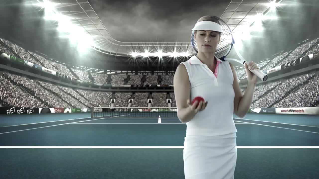 테니스 선수 가 공 을 던지고 잡는 것