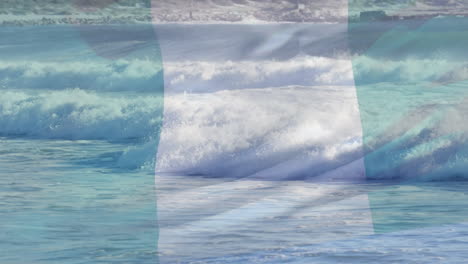 animation of flag of nigeria blowing over beach seascape