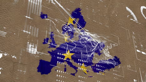 digital network connections and data visualization overlay on europe map