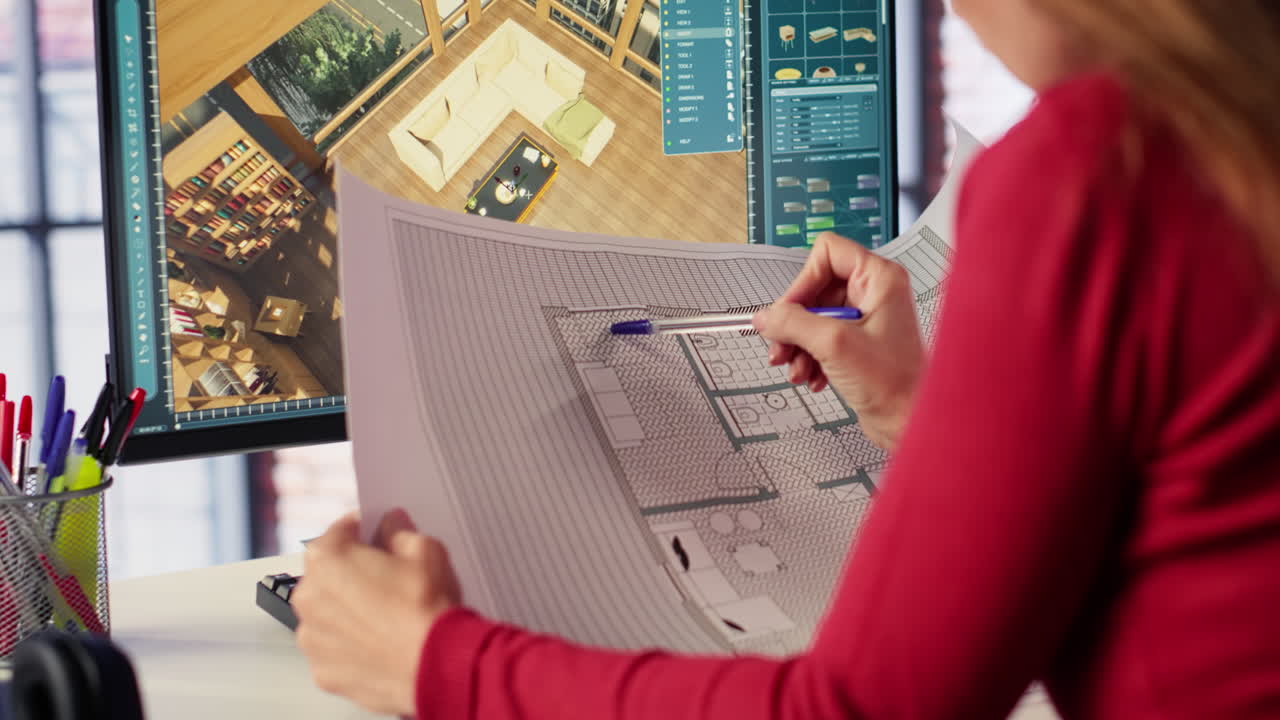 Woman working on architectural design in office