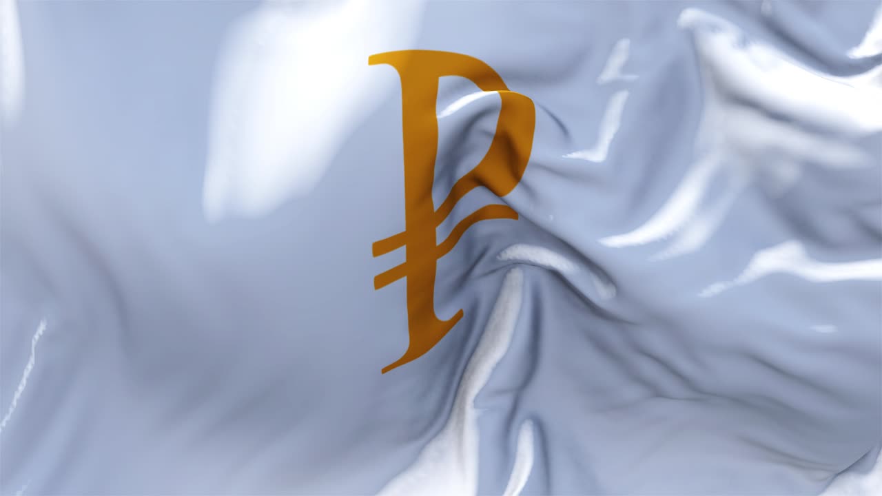 321 russian ruble flag waving in wind slow motion animation 4k realistic fabric texture flag smooth