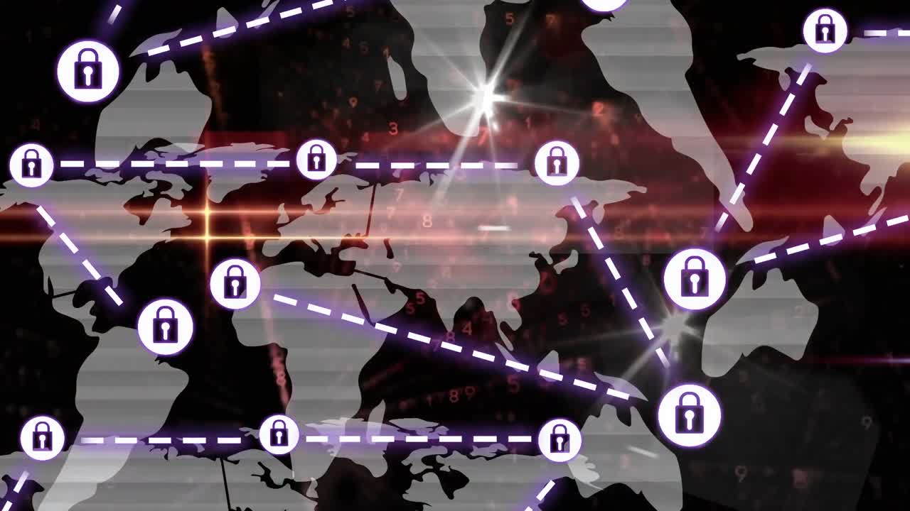 세계 지도 위의 아이콘으로 연결 네트워크의 애니메이션