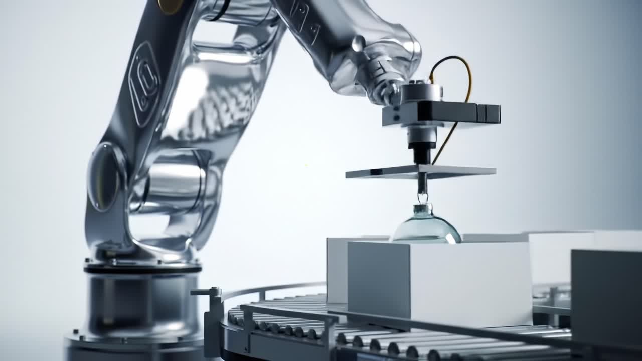 Advanced Robotics in Action: Precision Handling and Assembly with a Cutting-edge Robotic Arm on a Modern Production Line