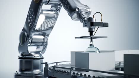 advanced robotics in action: precision handling and assembly with a cutting-edge robotic arm on a modern production line