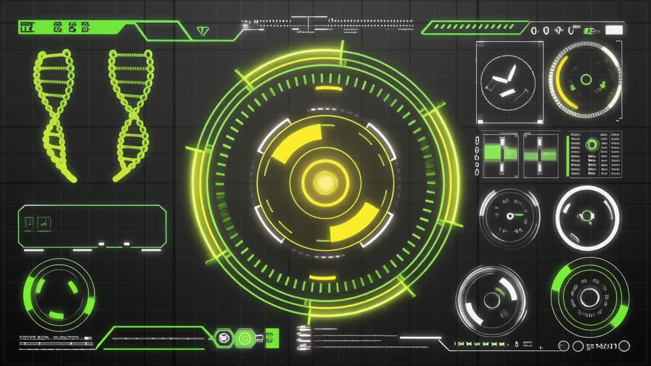 Futuristic Digital Interface with DNA and Data Display