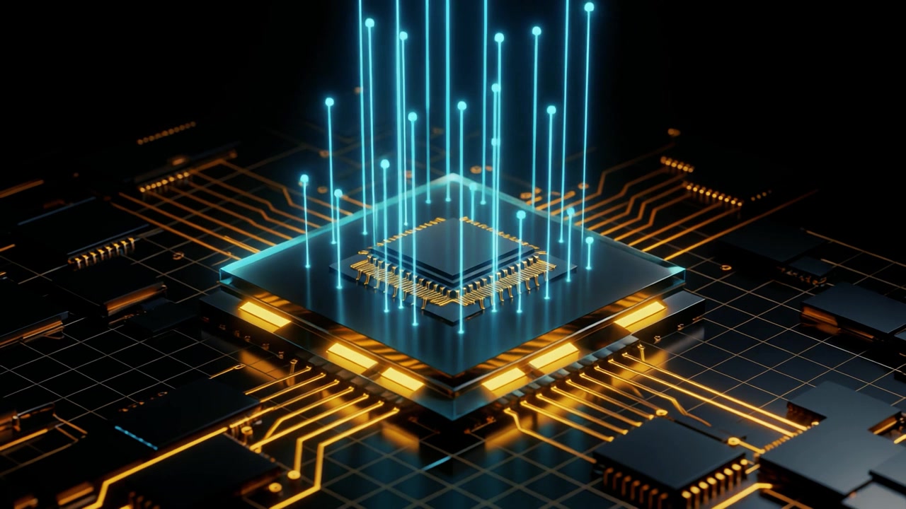 Digital Processor Chip with Glowing Data Transfer Streams