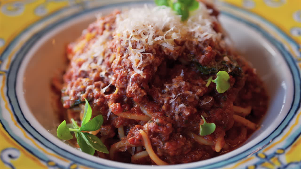 Close up of a plate of pasta at an italian restaurant