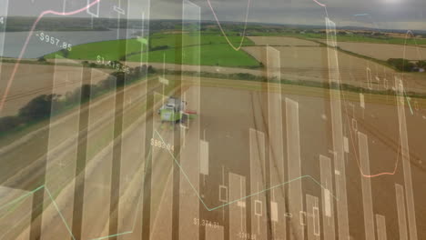 animation of financial data processing over combain in agriculture field