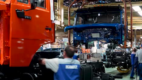 truck assembly line in a factory