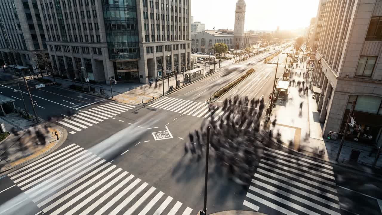 Time Lapse of Busy City Intersection with Pedestrian and Vehicle Traffic