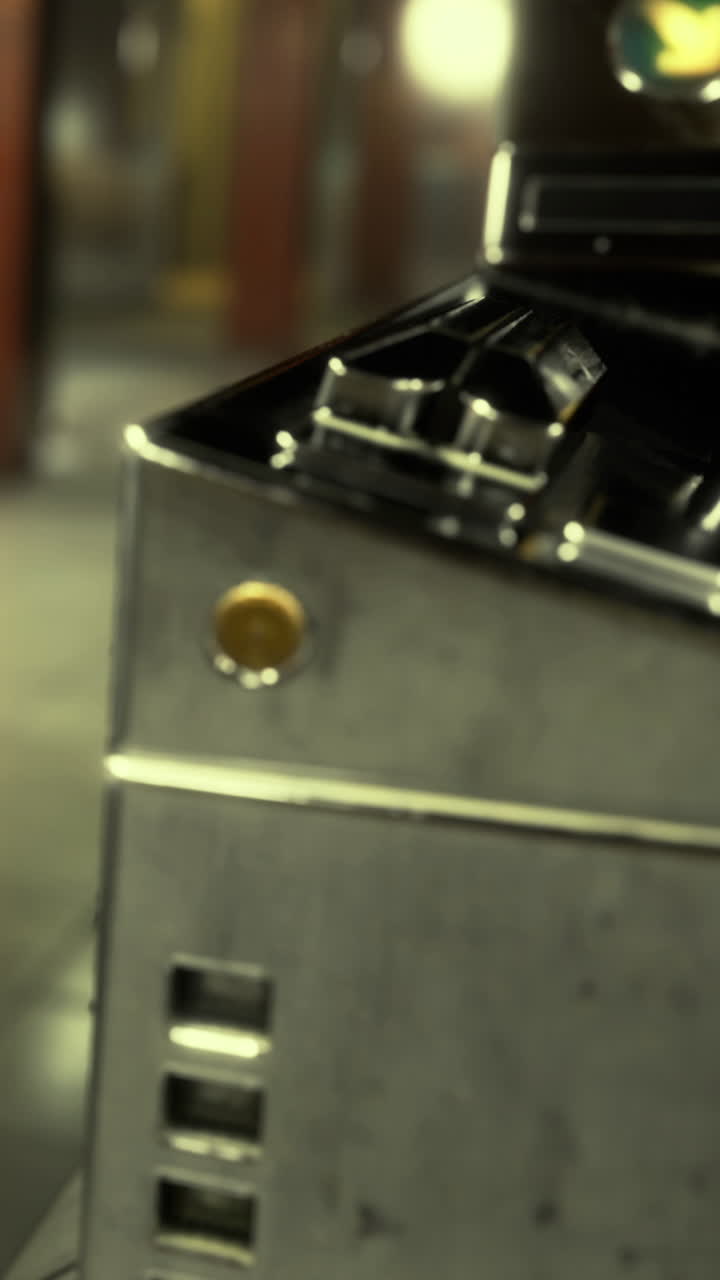 Vintage washing machine at a laundromat shows steps of washing clothes