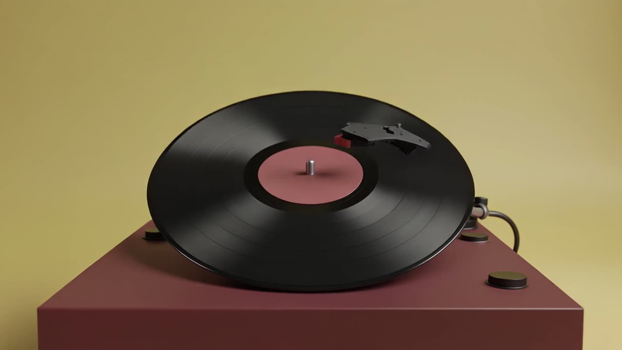 Braccio del giradischi che si abbassa su un disco in vinile che gira