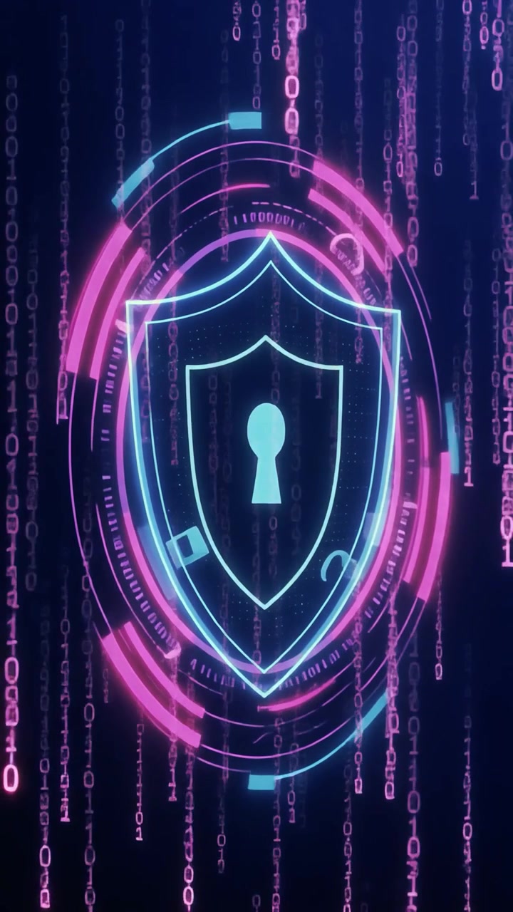 Digital Cybersecurity Shield with Binary Code Background