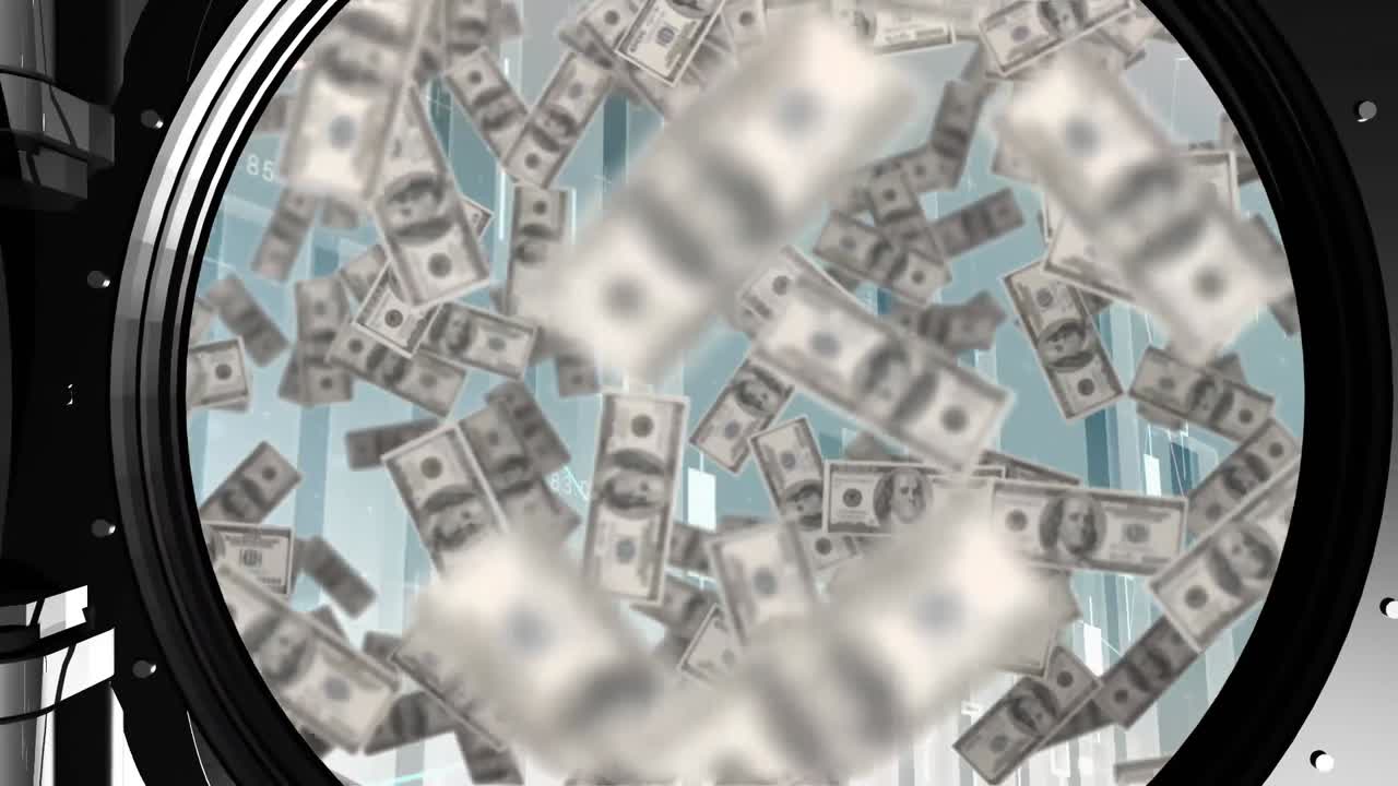 금고 안 에 떠다니는 달러 지폐