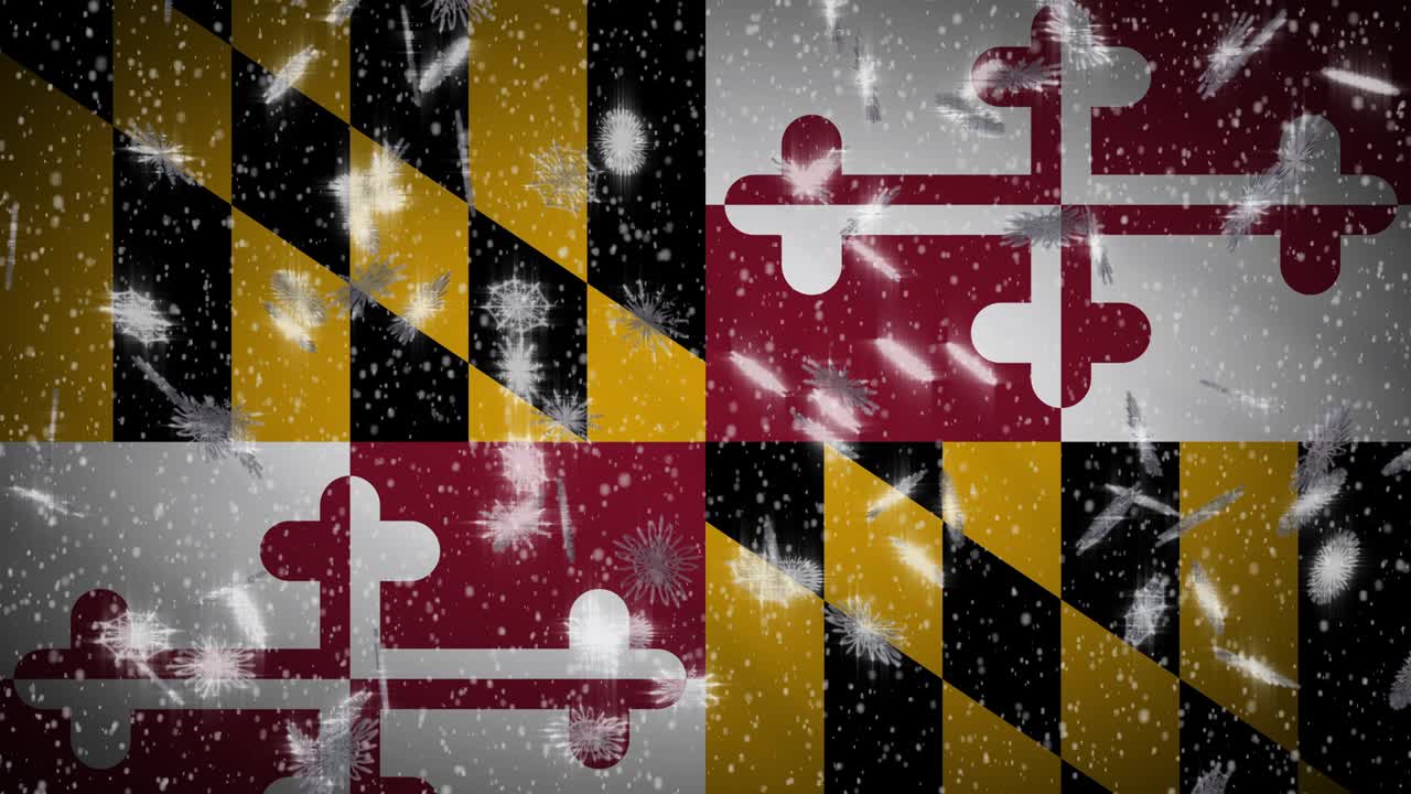 bandera de maryland caída de nieve, año nuevo y navidad fondo, bucle
