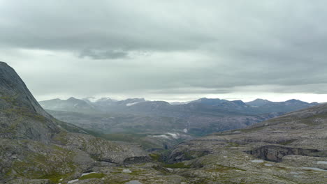 panoramic aerial view hellmojuvet canyons under overcast sky in norway