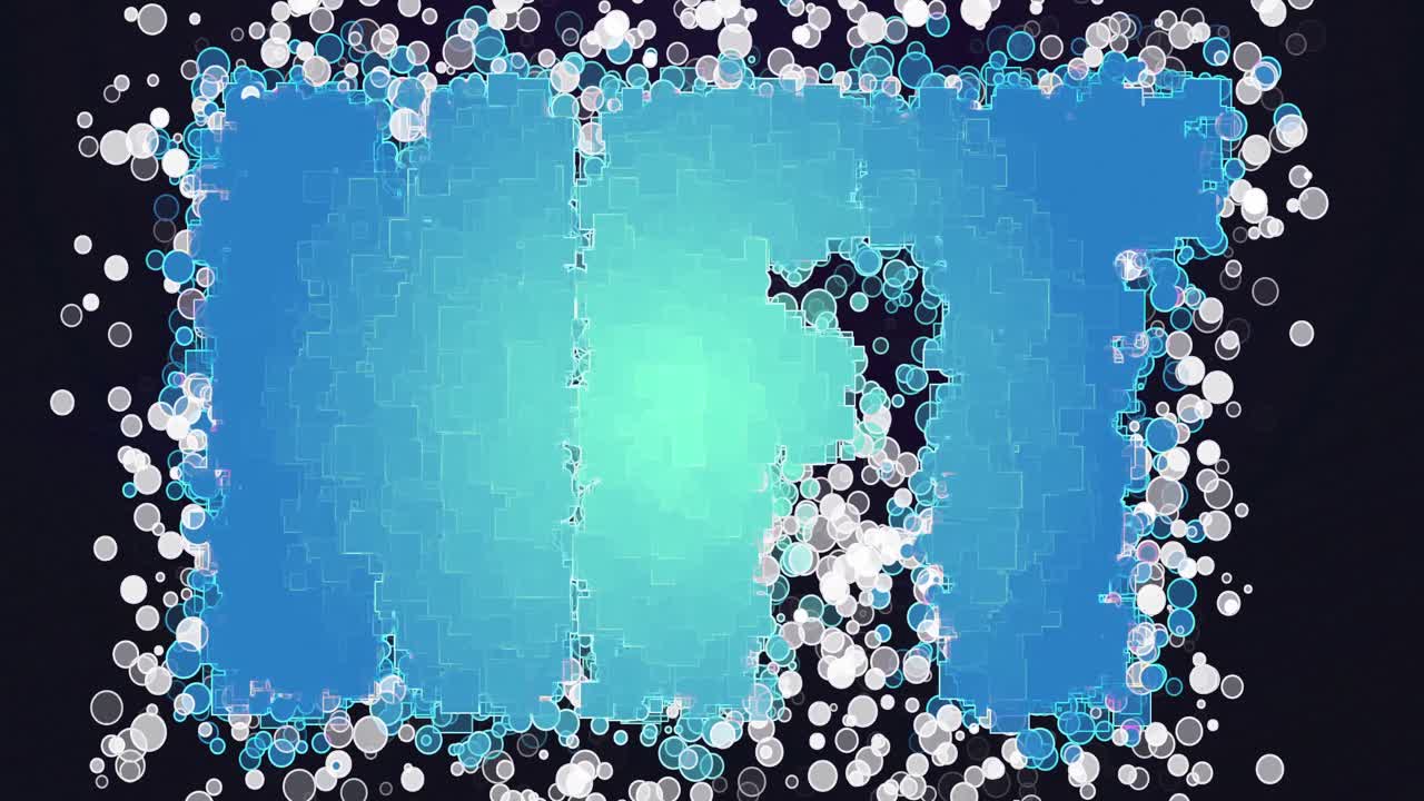 검은 바탕에 빛나는 파란색과  ⁇ 색 윤 ⁇  nft 텍스트의 애니메이션