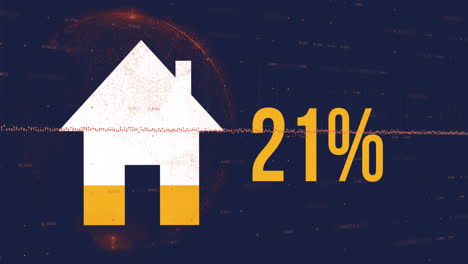 percent text over digital data background with house icon and animation elements