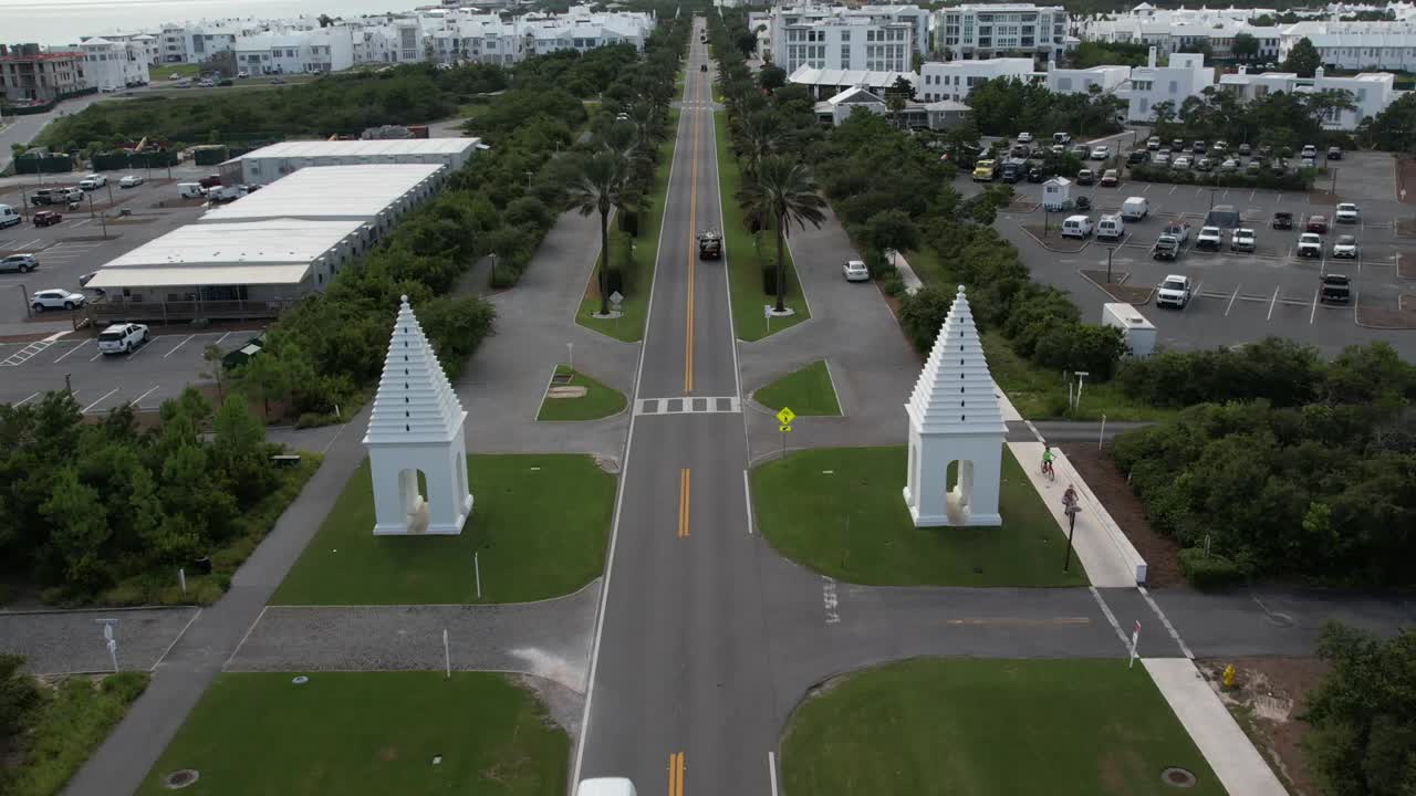 Iconic Butteries At Alys Beach Along East County Highway 30A In Panama City Beach, Florida. - aerial