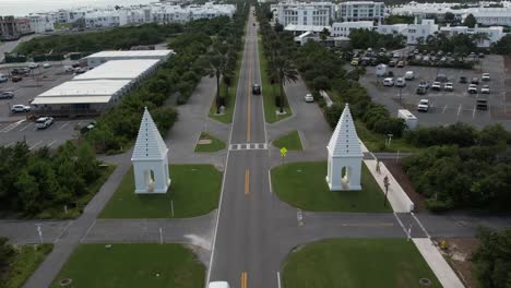 iconic butteries at alys beach along east county highway 30a in panama city beach, florida. - aerial