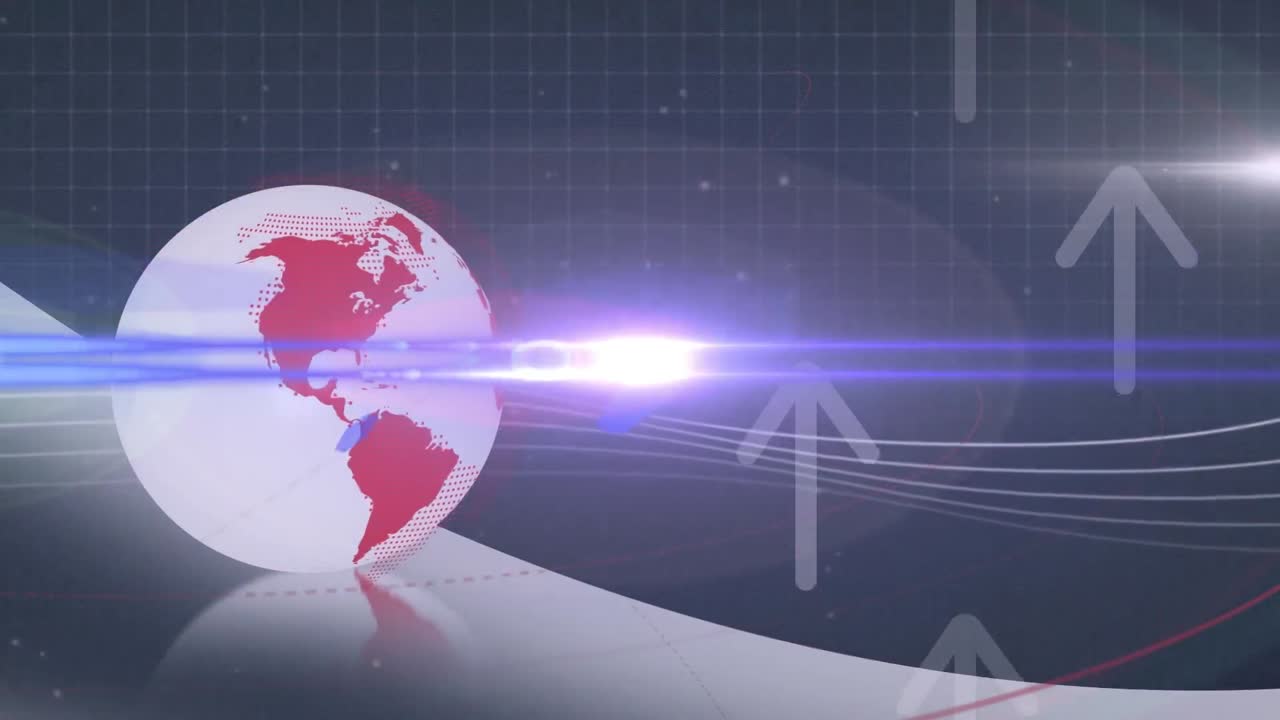 검은색 배경에 화살표가 있는 지구와 빛의 흔적의 애니메이션