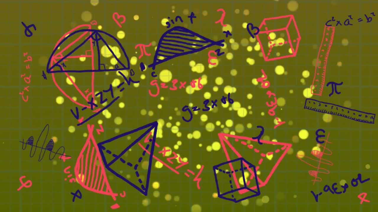 녹색 배경 위의 수학적 그림과 에너지의 애니메이션