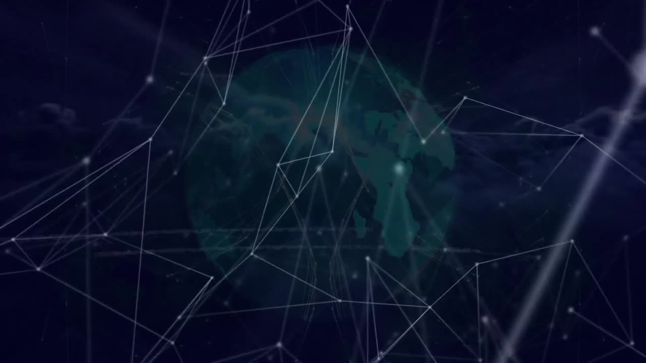 Animation of networks of connections with icons and globe over sky