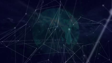animation of networks of connections with icons and globe over sky