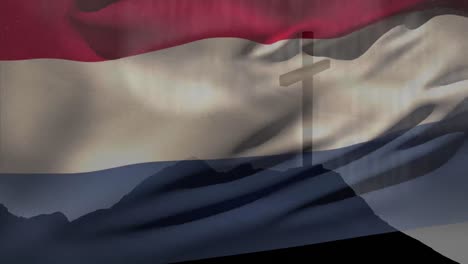 animation of christian cross and flag of netherlands