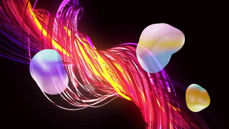 Colorful light trails and abstract shapes in dynamic animation over black background