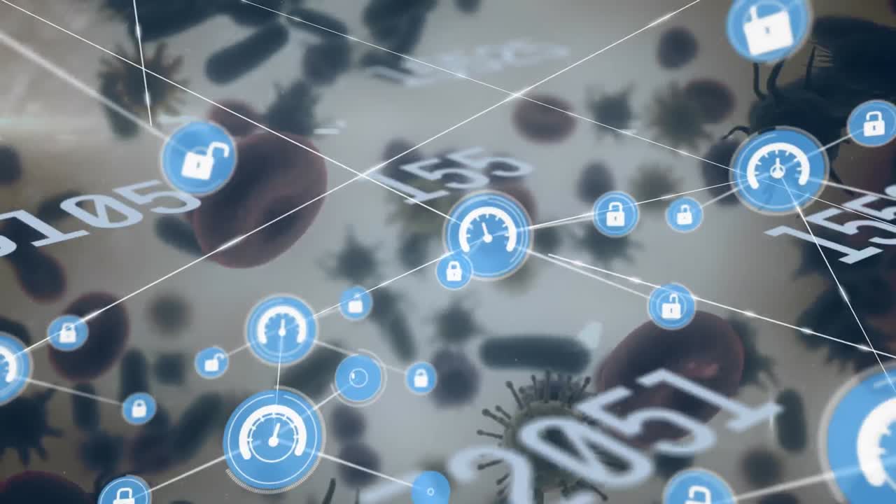 animación de la red de conexiones con personas iconos sobre números cambiando en el fondo