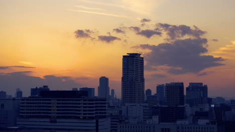 punto de vista desde el castillo de osaka hasta el paisaje urbano del edificio de osaka en la hermosa noche