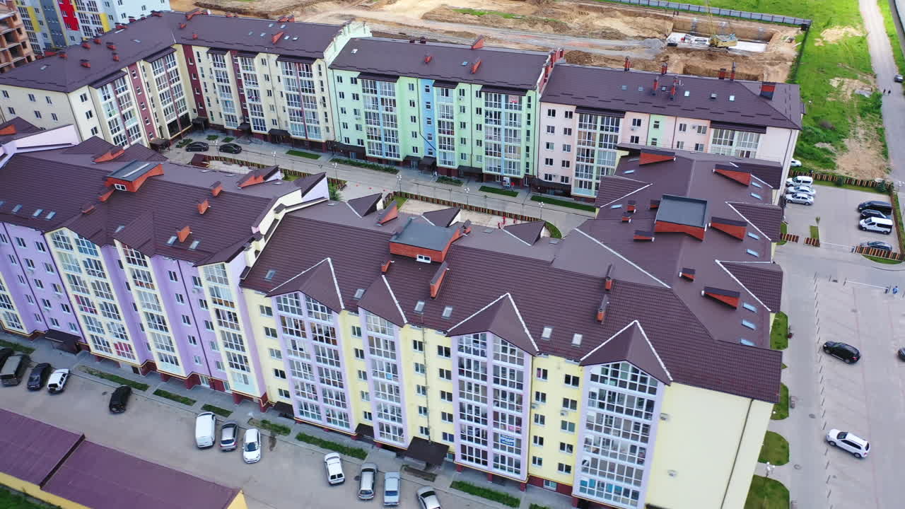 Construction site in the city. Aerial shooting of building construction site