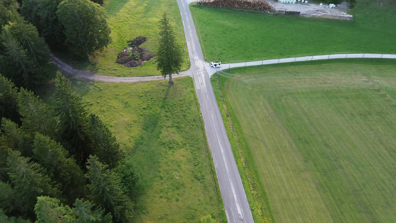 서머링 근처의 하부 오스트리아의 블랙 포레스트는 여름날 4k로 위에서 드론으로 촬영되었습니다.